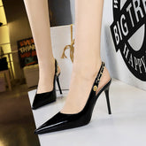 Chaussures à talons hauts pour cocktail, bout pointu, chaîne en métal creuse, bride arrière, escarpins à talons hauts pour femmes